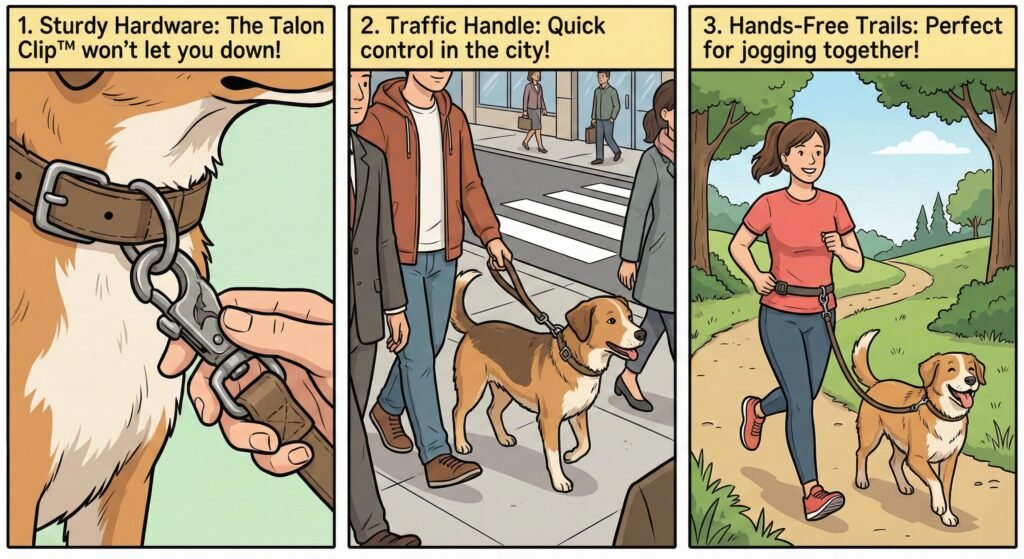 Yellow Dog Leash Buyer’s Guide: Visibility, Hardware and Comfort 3 Find a sturdy clip that wont back you down Ruffwears Talon Clip copy