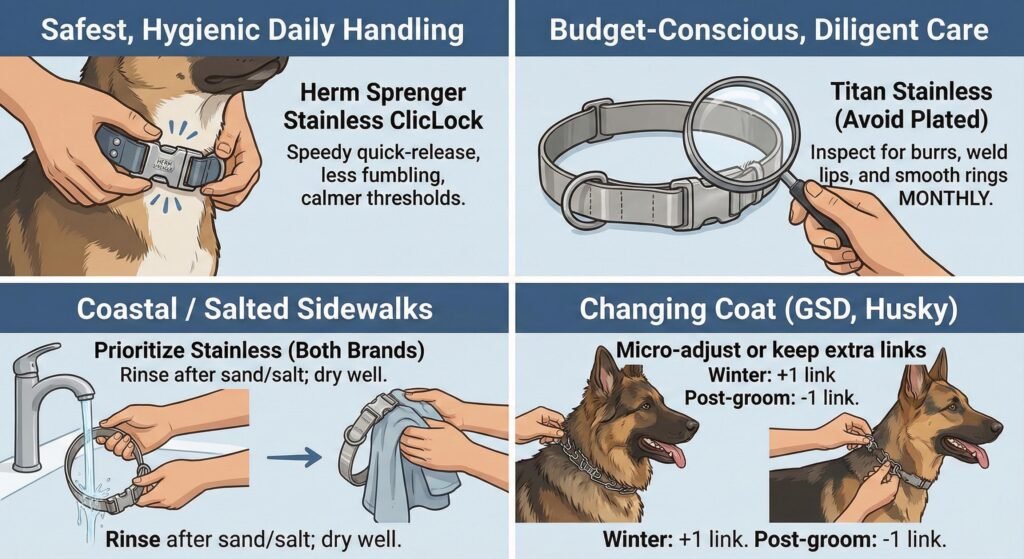 Titan vs Herm Sprenger: Which Prong Collar is the King? 3 I’m seeking the safest, most hygienic day-to-day handling