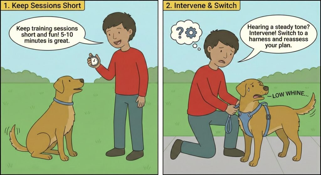 Slip Lead vs Harness: When to Use Which 5 Keep sessions short. If you are hearing a steady tone from your dog