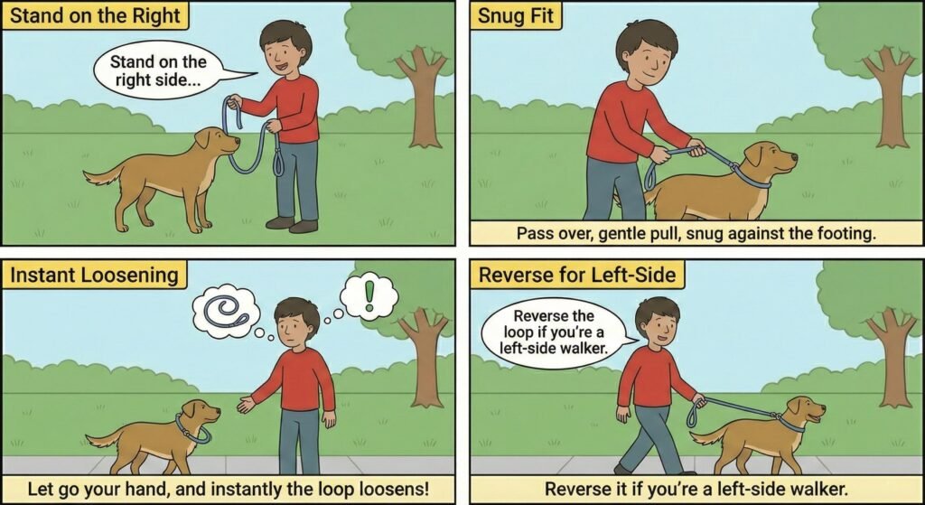 Slip Lead vs Harness: When to Use Which 1 Stand on your dog’s right The free end will pass over the neck