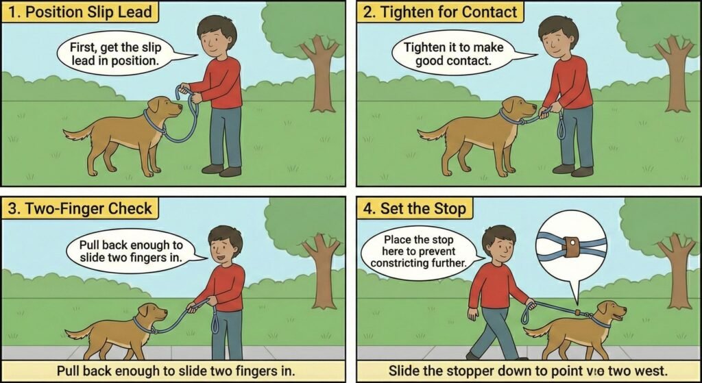 Slip Lead vs Harness: When to Use Which 2 With the dog in a standing position, tighten the slip to where it