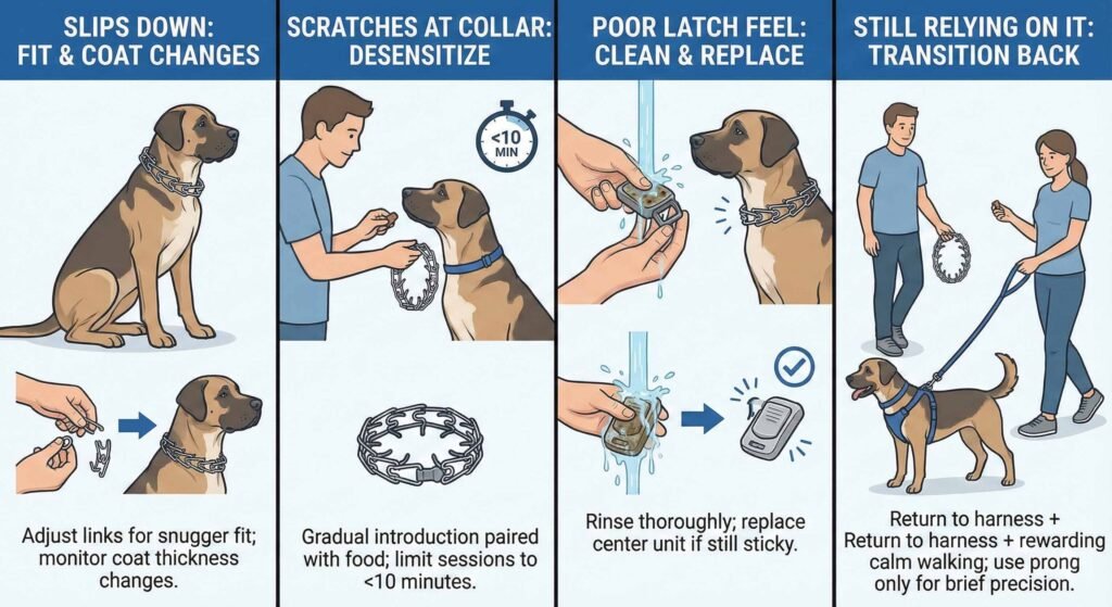 Quick-Release Prong Collars: Your Most Asked Questions Answered 3 visual-of-Troubleshooting-of-dog-collar
