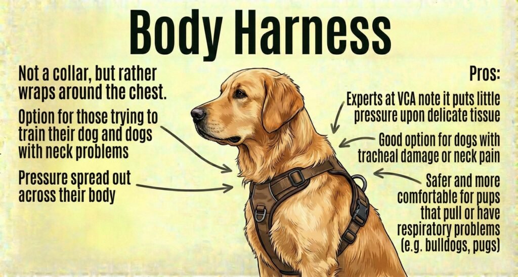 The Ultimate Guide to Dog Collars: Types, Safety & Selecting the Right Collar 5 Dog harness featuring the text body harness prominently displayed on its surface
