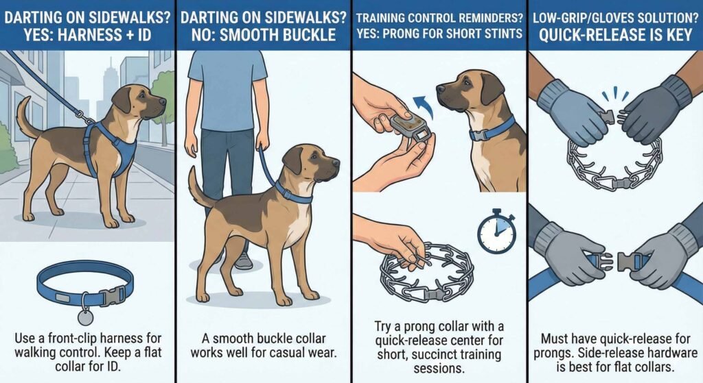 Prong vs Flat Buckle Collars: What to Use and When? 1 Which collar to use One to UseDecision Flow