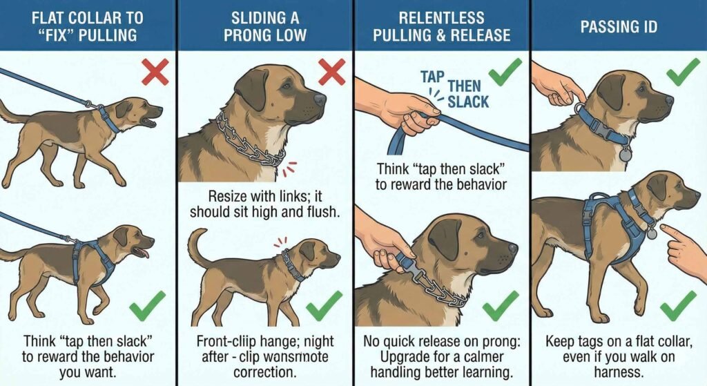 Prong vs Flat Buckle Collars: What to Use and When? 4 picture of dog collar Common Mistakes Easy Fixes